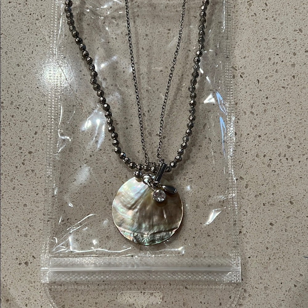 Silver Beaded Necklace with Shell Pendant